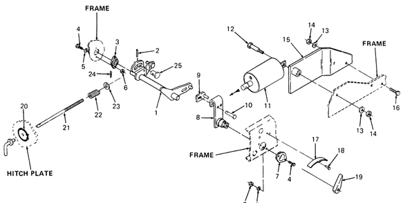 Implement Lift And Down Stop Rod Diagram and Parts List for 1861 821060-836000-140671100-142663100 Cub Cadet Lawn Tractor